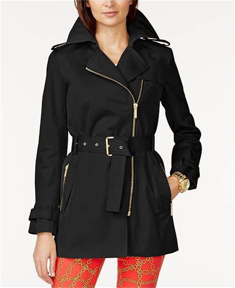 michael kors trench coat black macy's|michael kors belted trench coats.